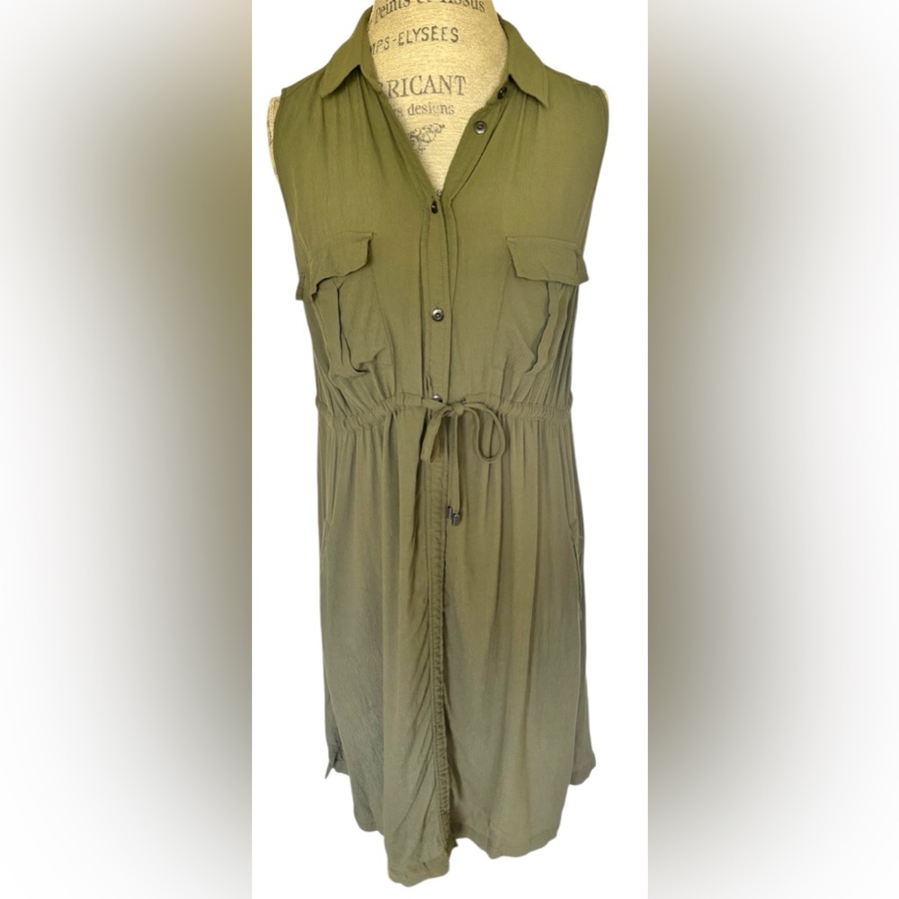 H&M Women’s Maternity Sleeveless Shirt Dress in Olive Green Sz L